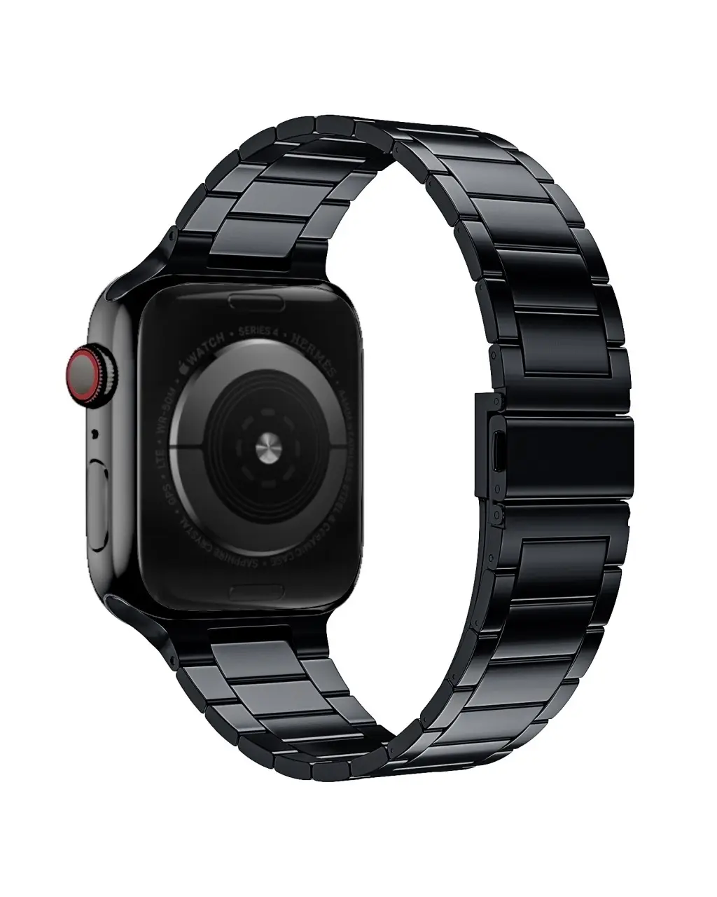Black stainless steel smartwatch band with classic link bracelet design