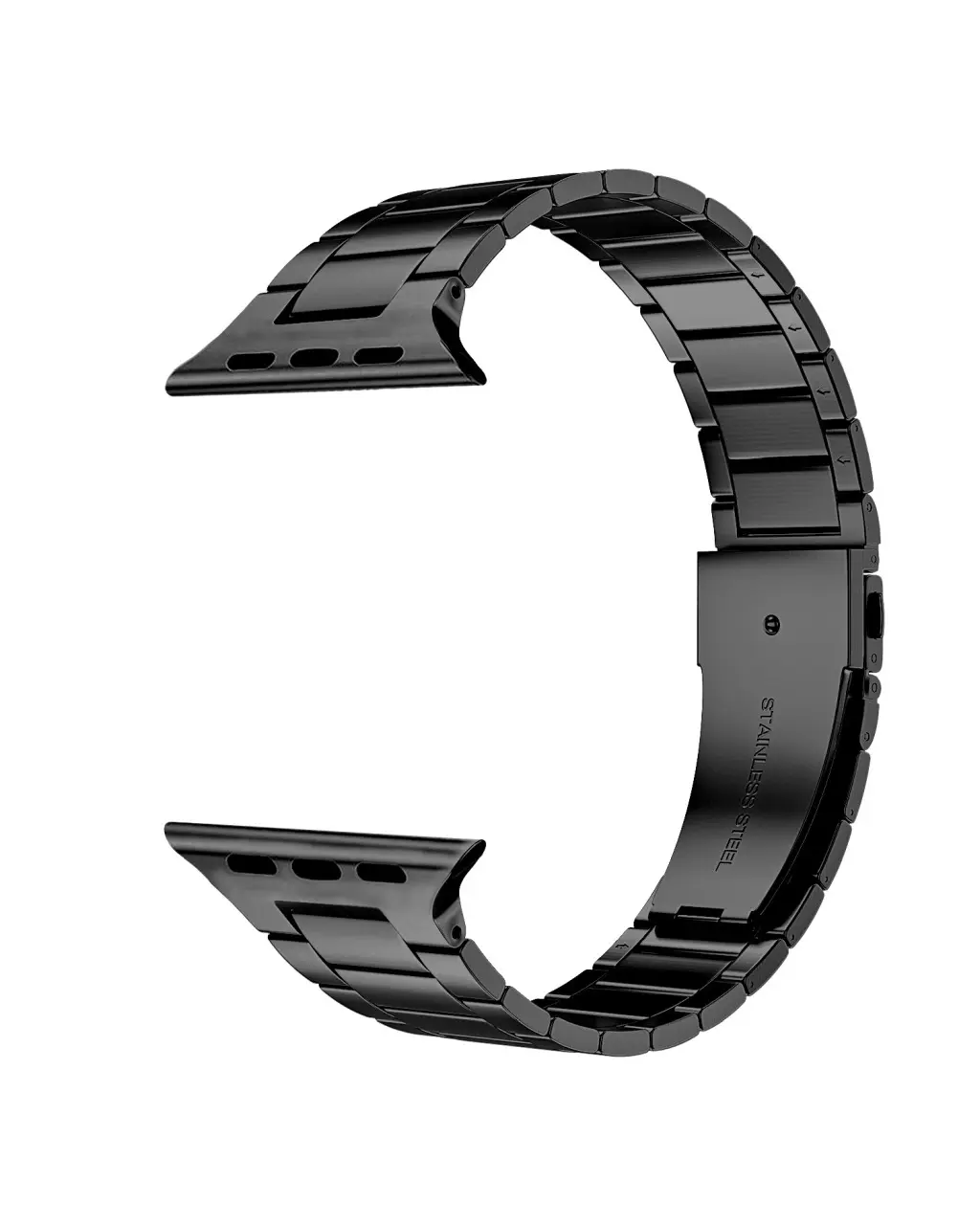 Black stainless steel Apple Watch band with connector, slim classic design