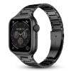 Black stainless steel smartwatch with chronograph dial and metal band