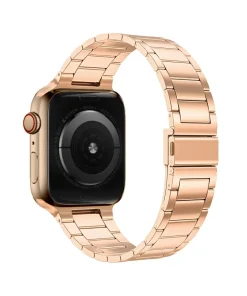 Rose gold stainless steel smartwatch with slim metal band bracelet