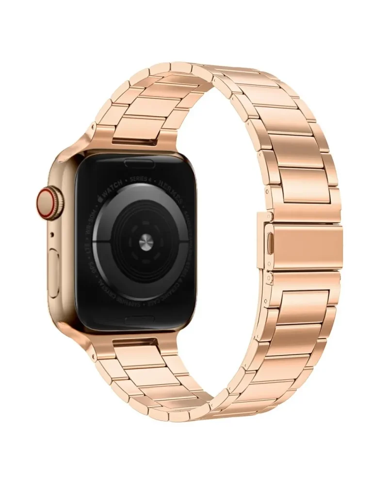 Rose gold stainless steel smartwatch with slim metal band bracelet
