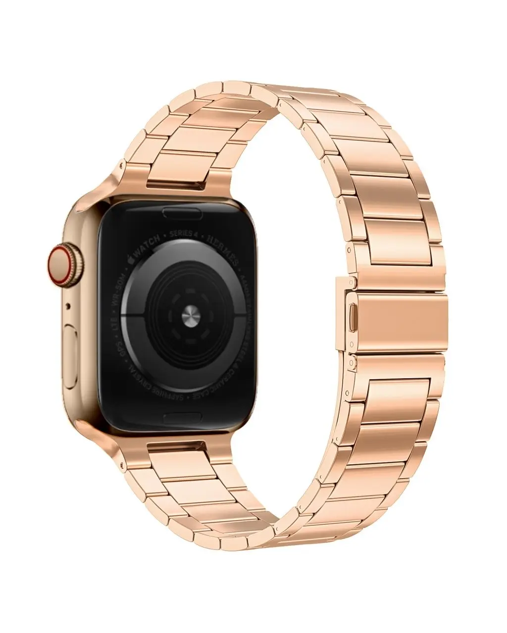 Rose gold stainless steel smartwatch with slim metal band bracelet
