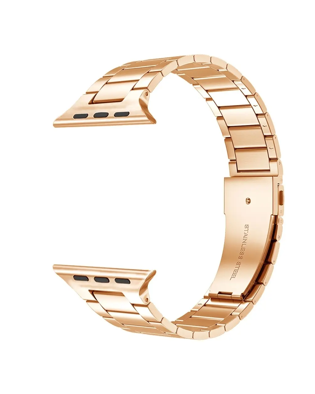 Rose gold stainless steel smartwatch band with link bracelet design