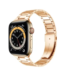 Rose gold stainless steel smartwatch with classic analog dial and metal band