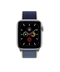 Apple Watch Series 5 with Alaskan Blue sport loop band and activity rings display
