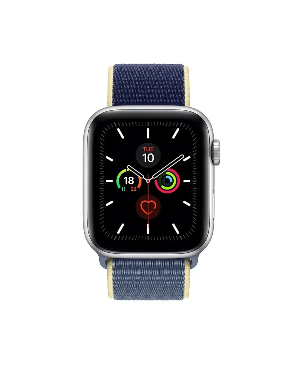 Apple Watch Series 5 with Alaskan Blue sport loop band and activity rings display