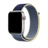Silver Apple Watch with Alaskan Blue and cream nylon sport loop band