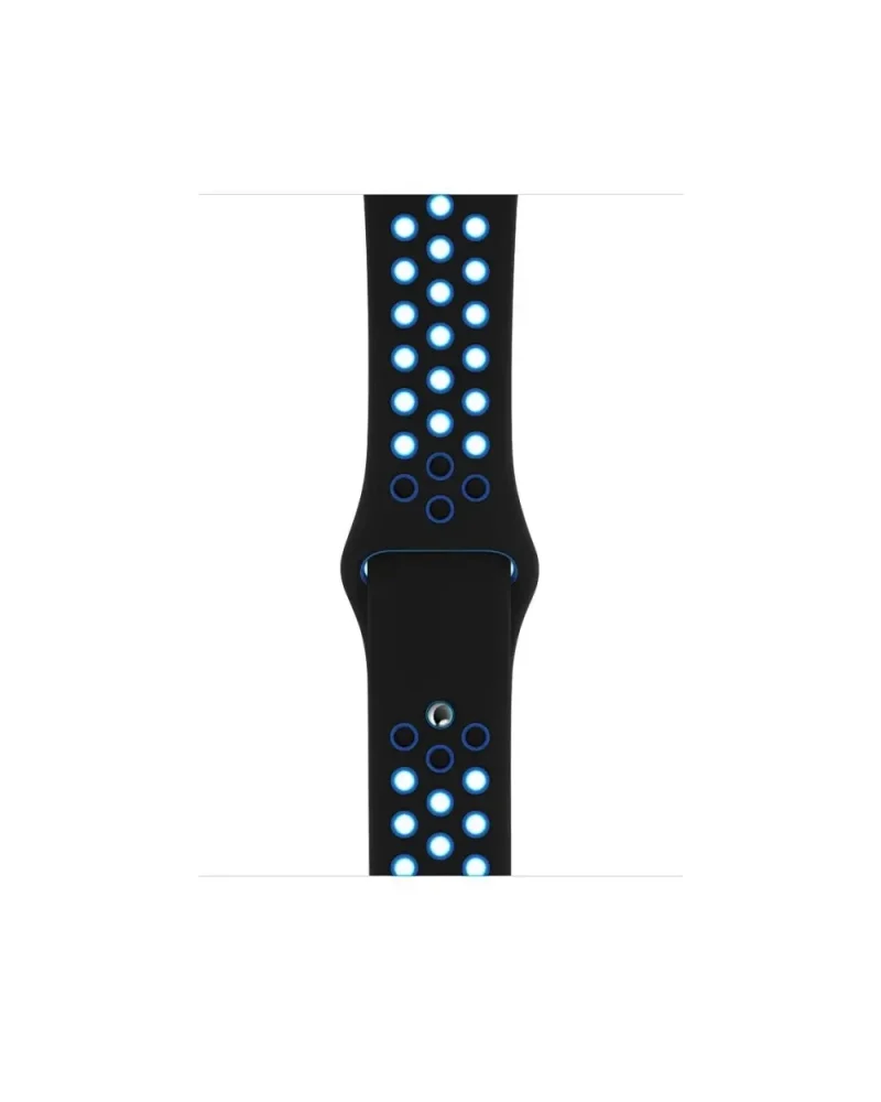 Black sport band with blue LED lights and ventilation holes for smartwatch