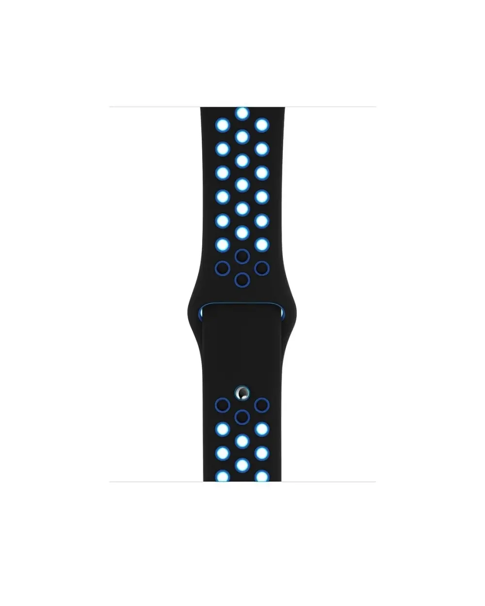Black sport band with blue LED lights and ventilation holes for smartwatch