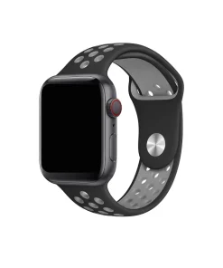 Black and grey sport smartwatch band with ventilation holes and breathable design