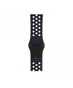 Black silicone sport watch band with purple perforated holes design