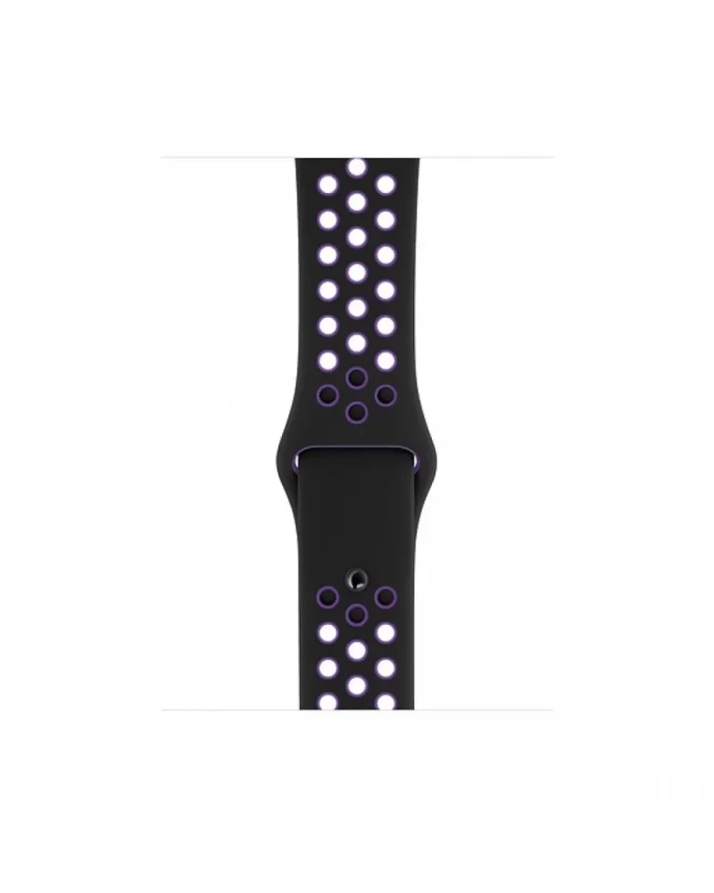 Black silicone sport watch band with purple perforated holes design