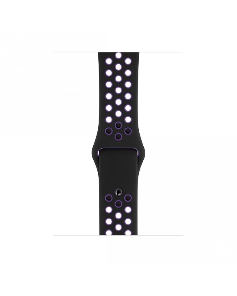 Black silicone sport watch band with purple perforated holes design
