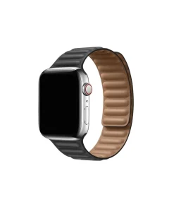 Apple Watch leather link band in black and tan quilted leather
