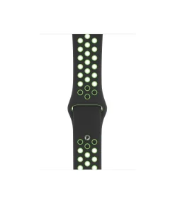 Black sport watch band with lime green perforated holes and ventilation design