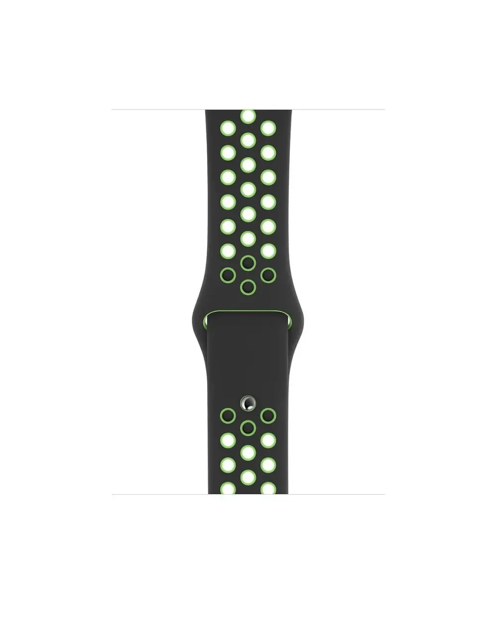 Black sport watch band with lime green perforated holes and ventilation design