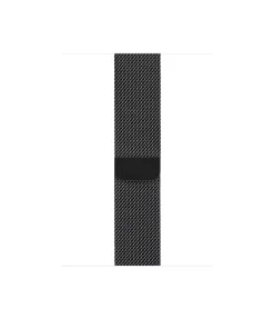 Black Milanese loop smartwatch band with woven mesh material and magnetic clasp