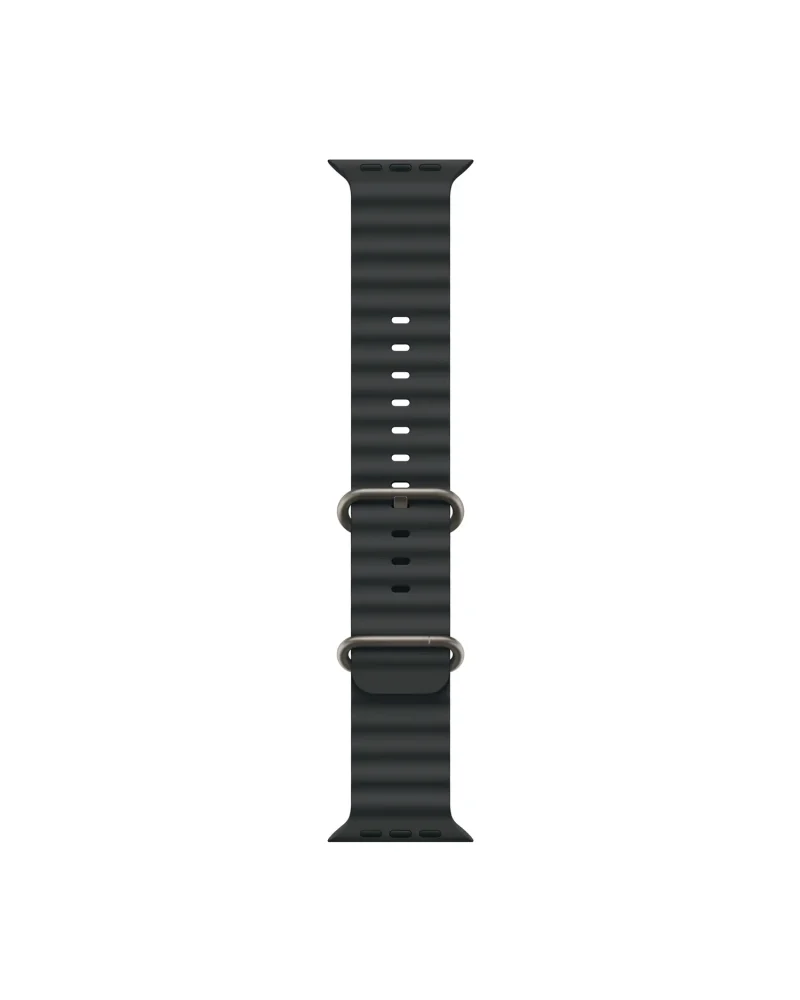 Black silicone Apple Watch band with magnetic closure and adjustable fit
