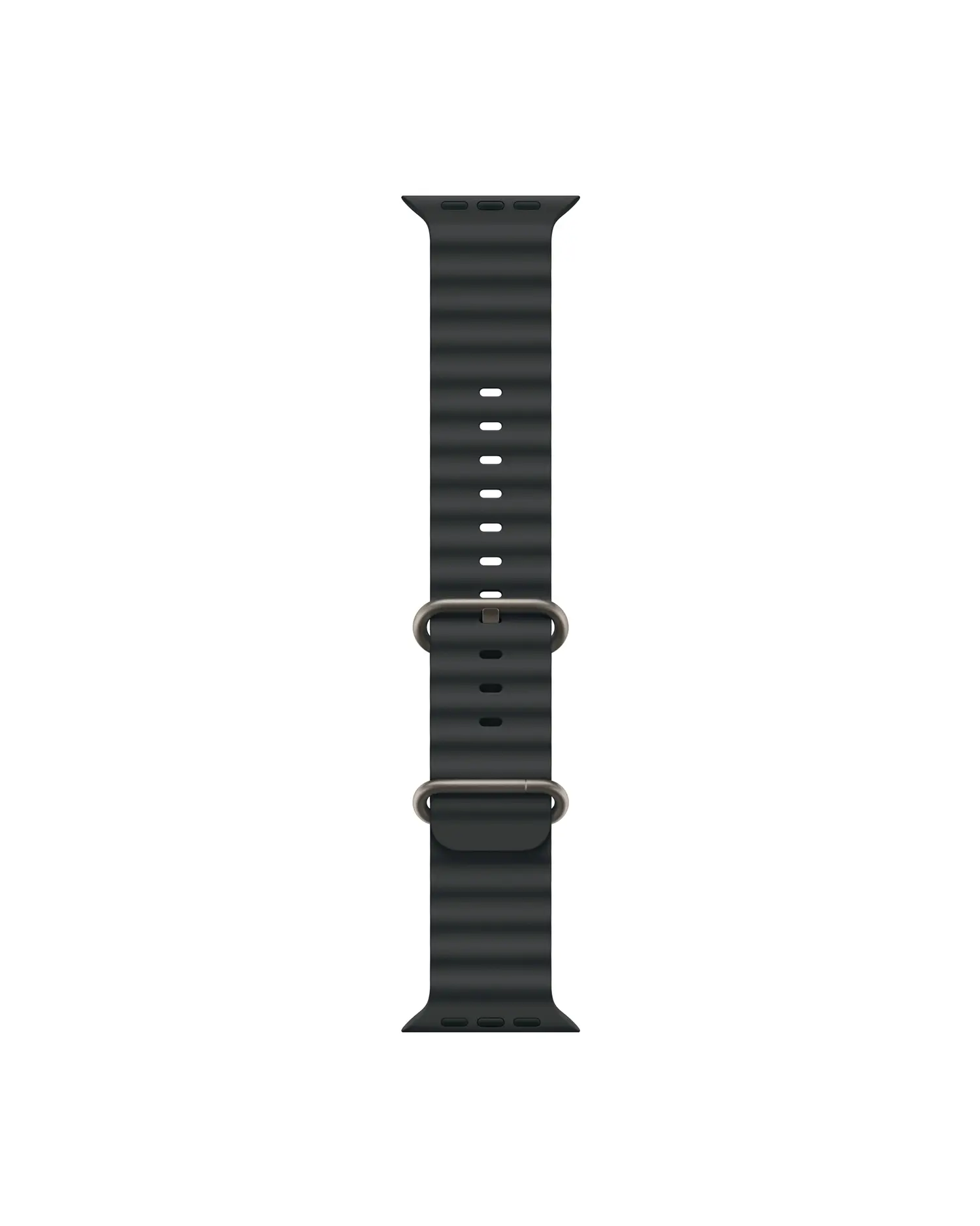Black silicone Apple Watch band with magnetic closure and adjustable fit