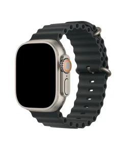Black ocean band with titanium case smartwatch, featuring orange digital crown button