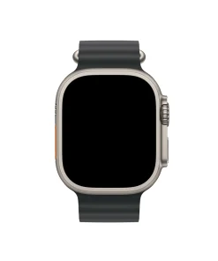 Titanium smartwatch with black sport band and orange accent detail