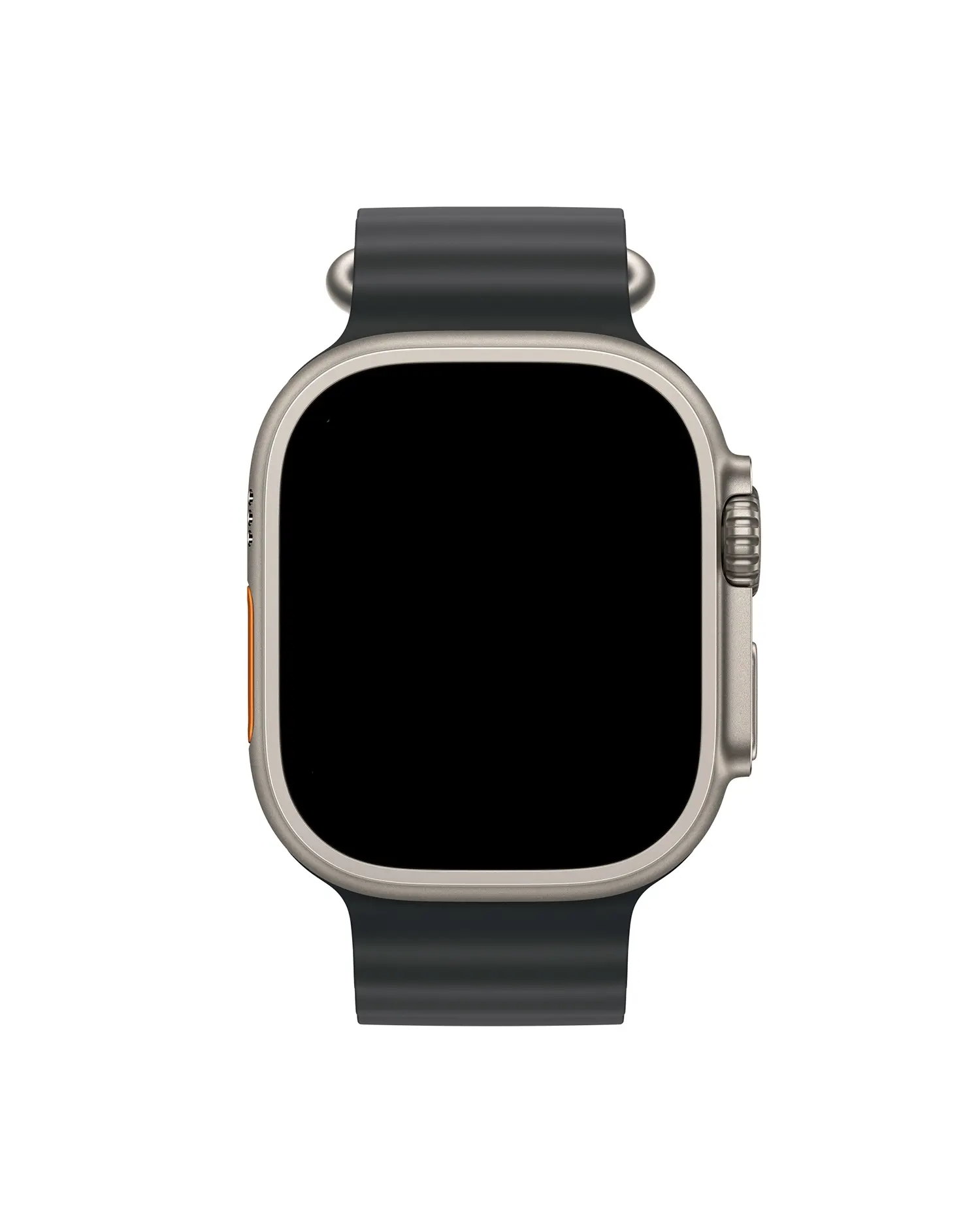 Titanium smartwatch with black sport band and orange accent detail