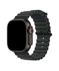 Black silicone ocean band smartwatch strap with orange digital crown accent