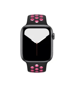 Black smartwatch with pink perforated sport band active design