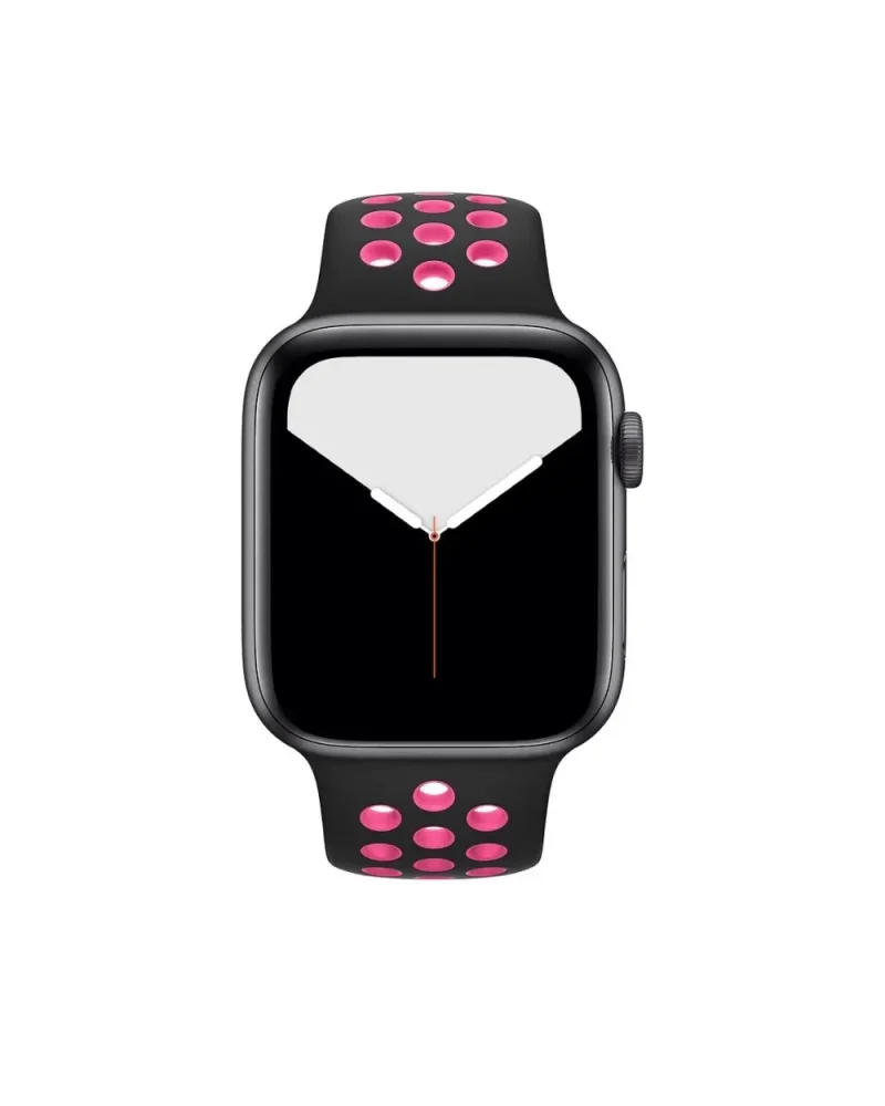 Black smartwatch with pink perforated sport band active design
