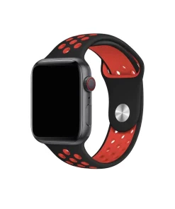 Black and red sport band active smartwatch with perforated silicone strap