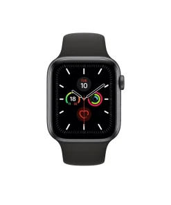 Black sport band smartwatch with fitness tracking rings and heart rate display