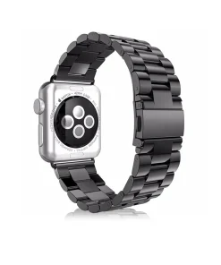 Stainless steel smartwatch with black metal link band, 42mm case