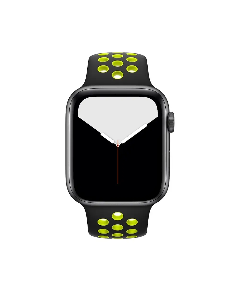 Black smartwatch with neon yellow sport band and digital watch face display