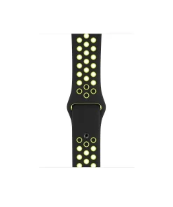 Black sport watch band with neon yellow ventilation holes and accents