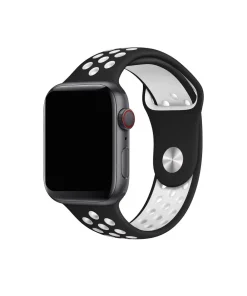 Black and white Nike-style sport band for Apple Watch with perforated design