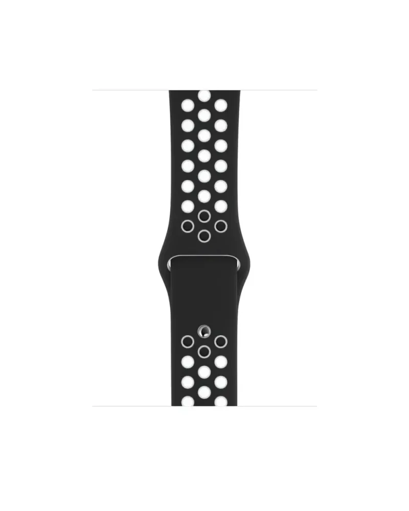 Black and white perforated sport watch band for active fitness tracking