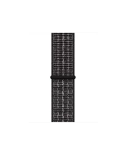 Black woven sport loop watch band with black connector, isolated view