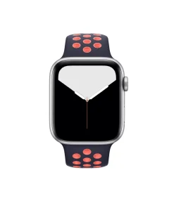 Apple Watch silver aluminum case navy blue bright mango sport band