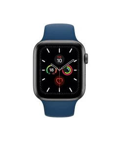 Smartwatch with blue sport band, black face, fitness tracking display