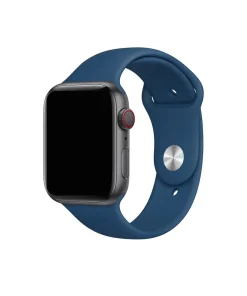 Smartwatch with blue sport band and space gray aluminum case