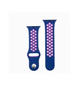 Blue silicone sport band with pink luminous glow LED dots for smartwatch