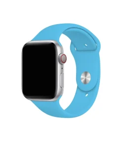 Blue sport band for smartwatch with silver aluminum case and digital crown
