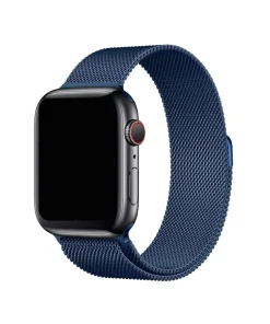 Smartwatch with black case and blue mesh Milanese loop band
