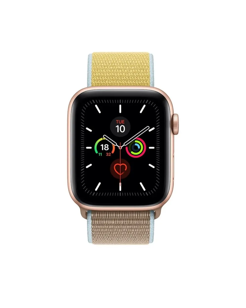 Apple Watch Series 5 rose gold with yellow camel sport loop band