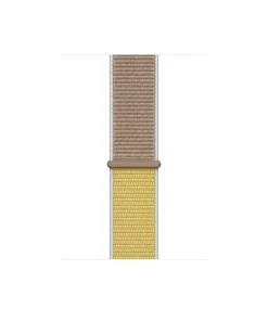Tan and yellow woven sport loop watch band with brown connector