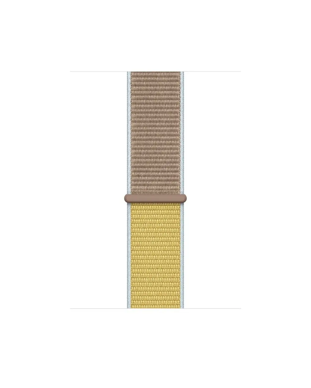 Tan and yellow woven sport loop watch band with brown connector