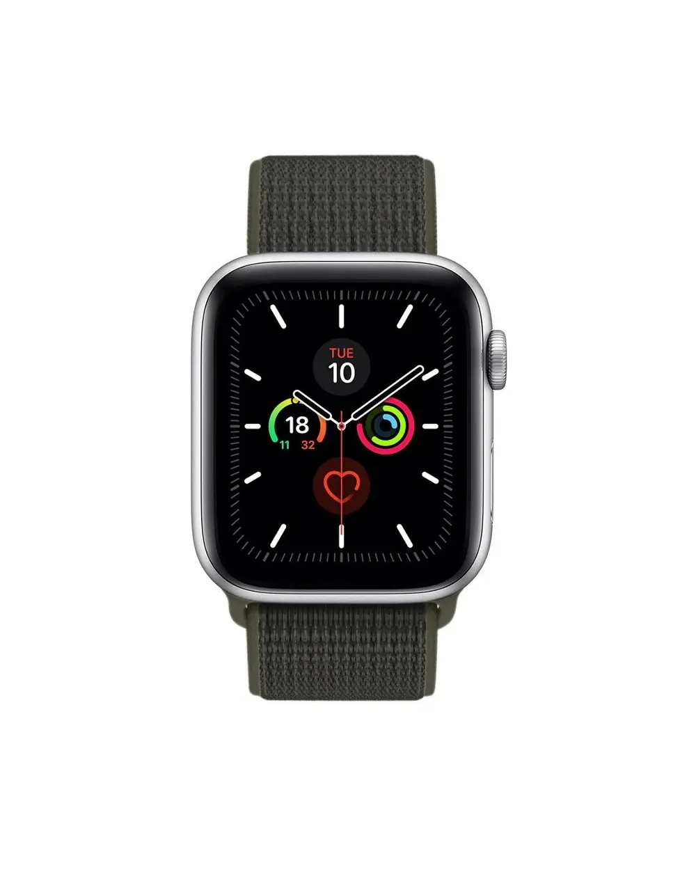 Apple Watch Series 5 silver aluminum cargo khaki sport loop band smartwatch