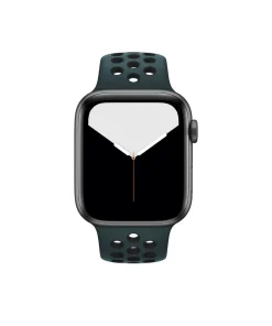 Black smartwatch with celestial teal perforated sport band and digital display