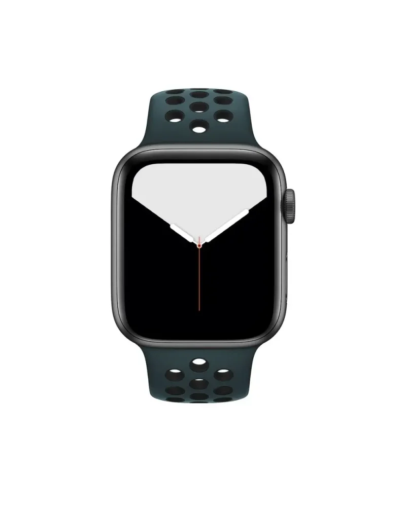 Black smartwatch with celestial teal perforated sport band and digital display