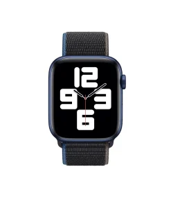 Blue aluminum smartwatch with black charcoal sport loop band